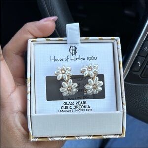 House of Harlow 1960 Gold and Cream Floral Earrings